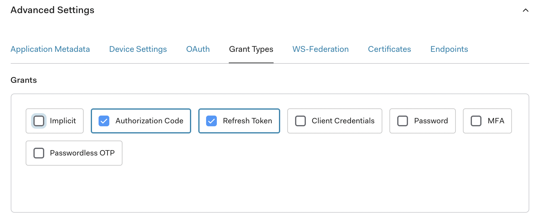 Auth0 Grant Settings